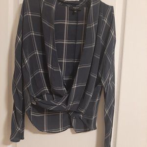 Babaton Checkered navy silk blouse. XS. Aritzia